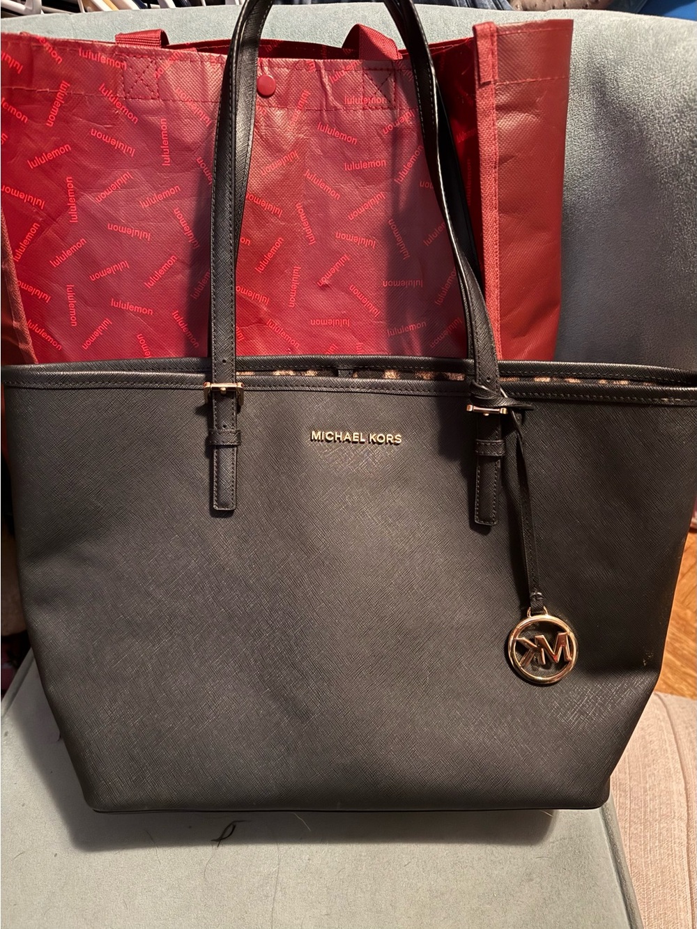 Michael Kors Black Saffiano Tote with Gold Charm